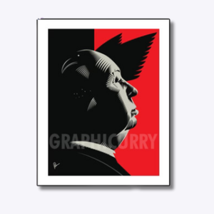 Alfred Hitchcock caricature in a stylish and eerie digital illustration, celebrating the legendary filmmaker’s influence on cinema and suspense storytelling