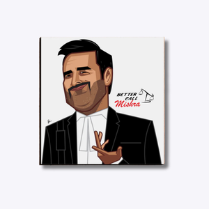 A humorous digital illustration parodying Better Call Saul, reimagining Saul Goodman as Mishra in an Indian twist on the iconic legal drama.