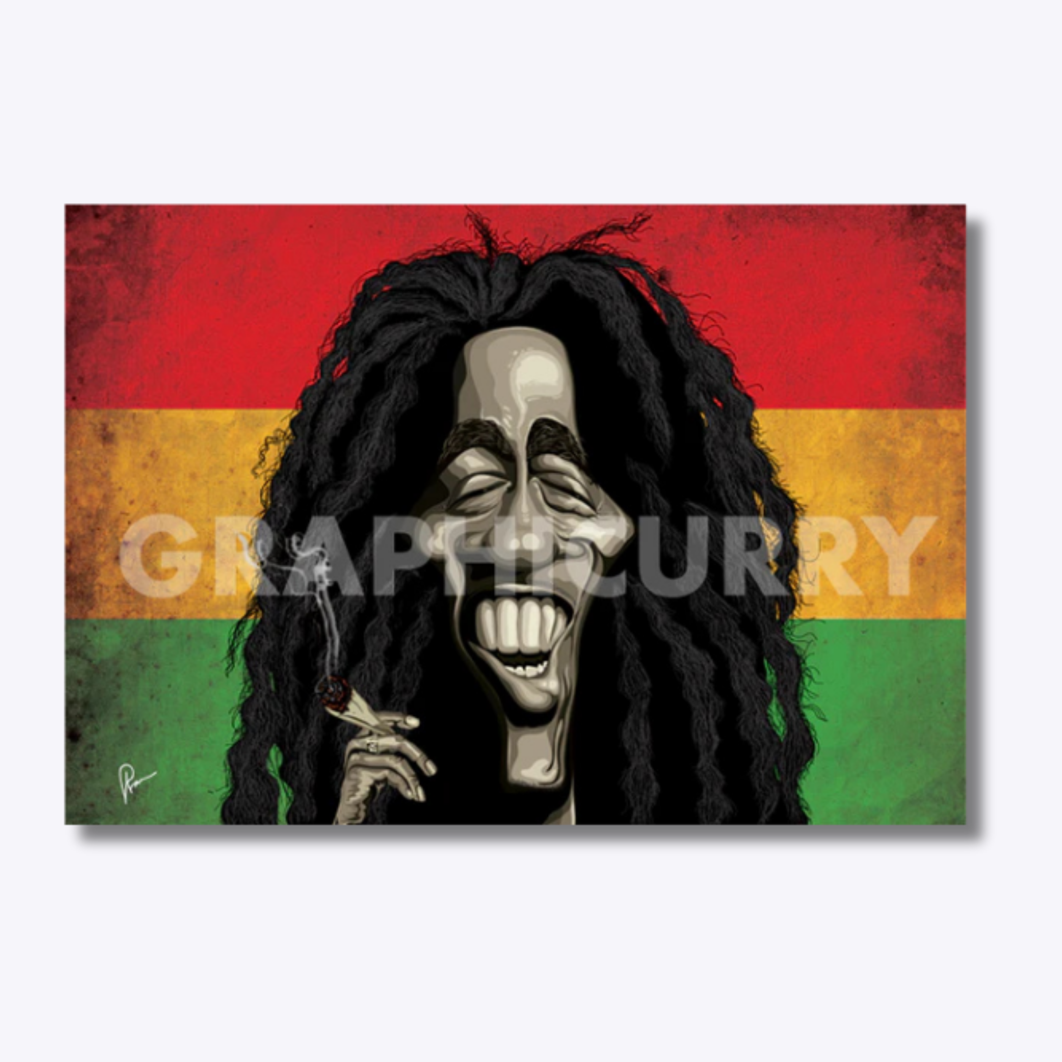 Artwork featuring Bob Marley with his signature dreadlocks and soulful expression, capturing his influence as a reggae pioneer, cultural icon, and messenger of unity, love, and resistance.