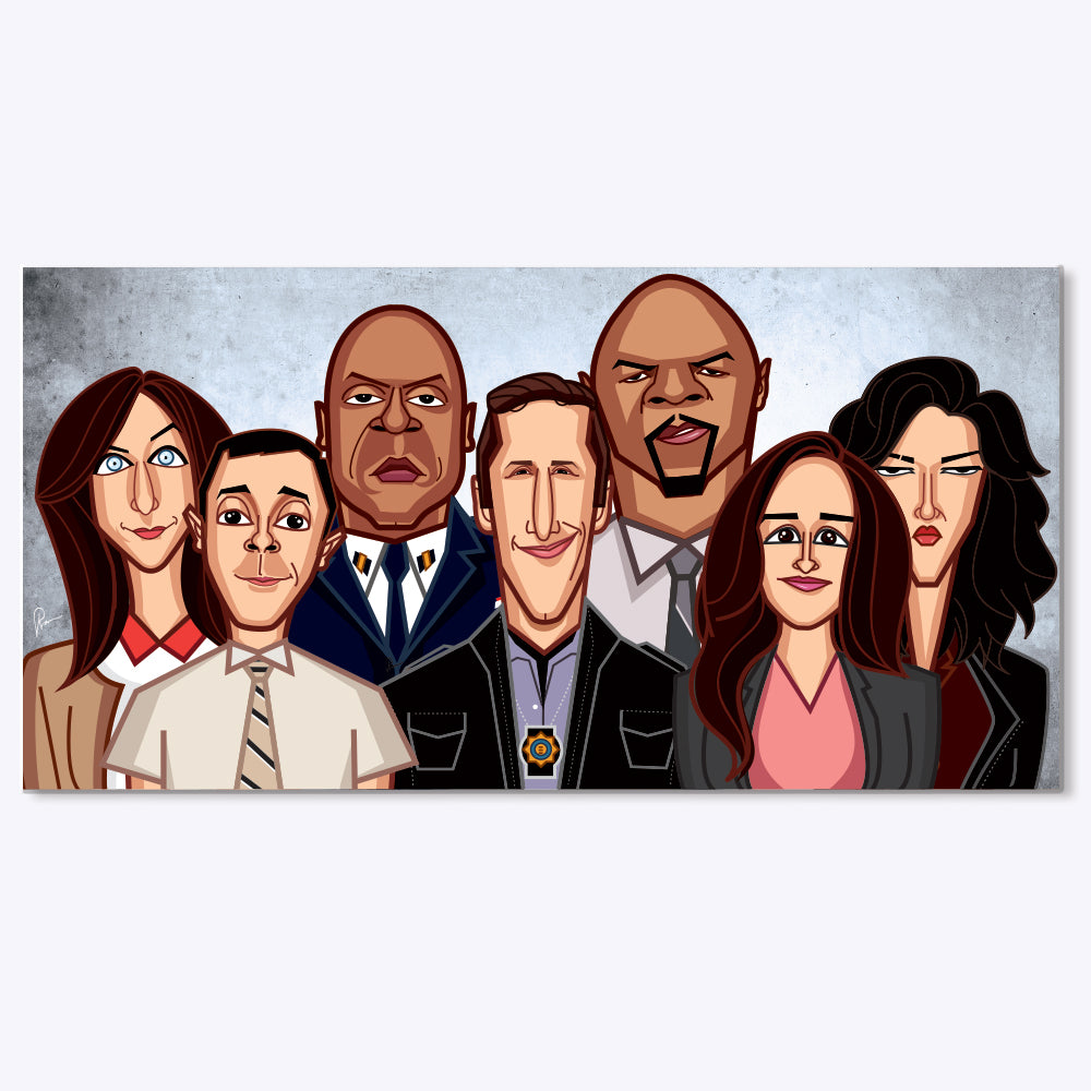 Brooklyn 99 wall art laminate featuring 99th precinct detectives illustration