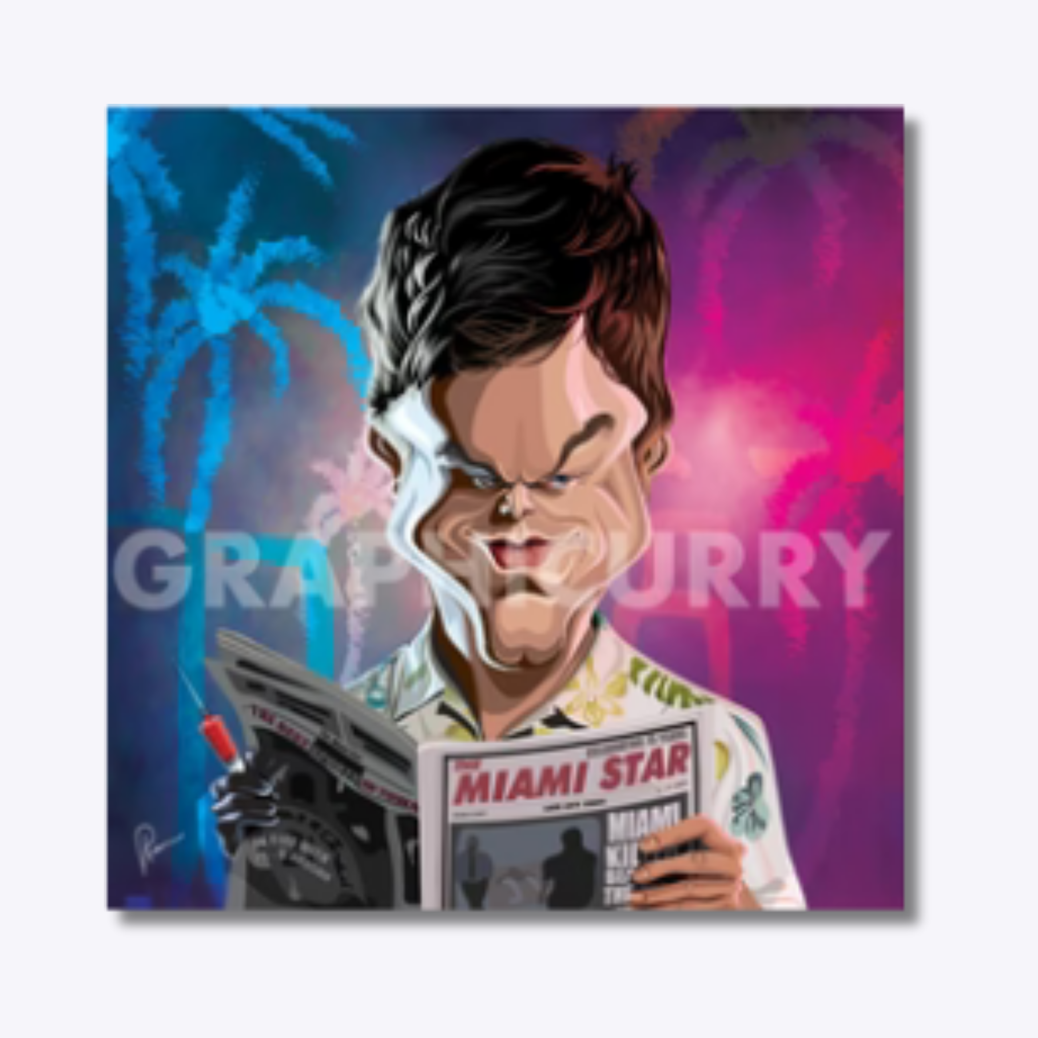 Dexter tribute featuring a sinister digital illustration inspired by the crime thriller series, capturing the duality of the beloved antihero.