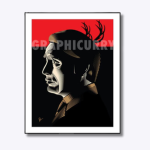 Hannibal wall art featuring a chilling and sophisticated digital illustration inspired by the iconic character from Hannibal Lecter’s universe, blending psychological horror with artistic brilliance.