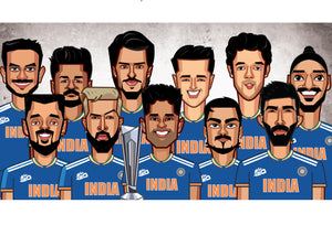 India T20 World Cup 2026 winners wall art Team India champions mugshot style illustration