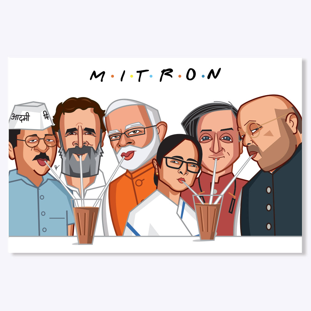 A humorous crossover artwork reimagining popular Indian politicians as the characters from the sitcom FRIENDS, placing them in iconic poses and scenes to blend political personas with pop culture nostalgia.