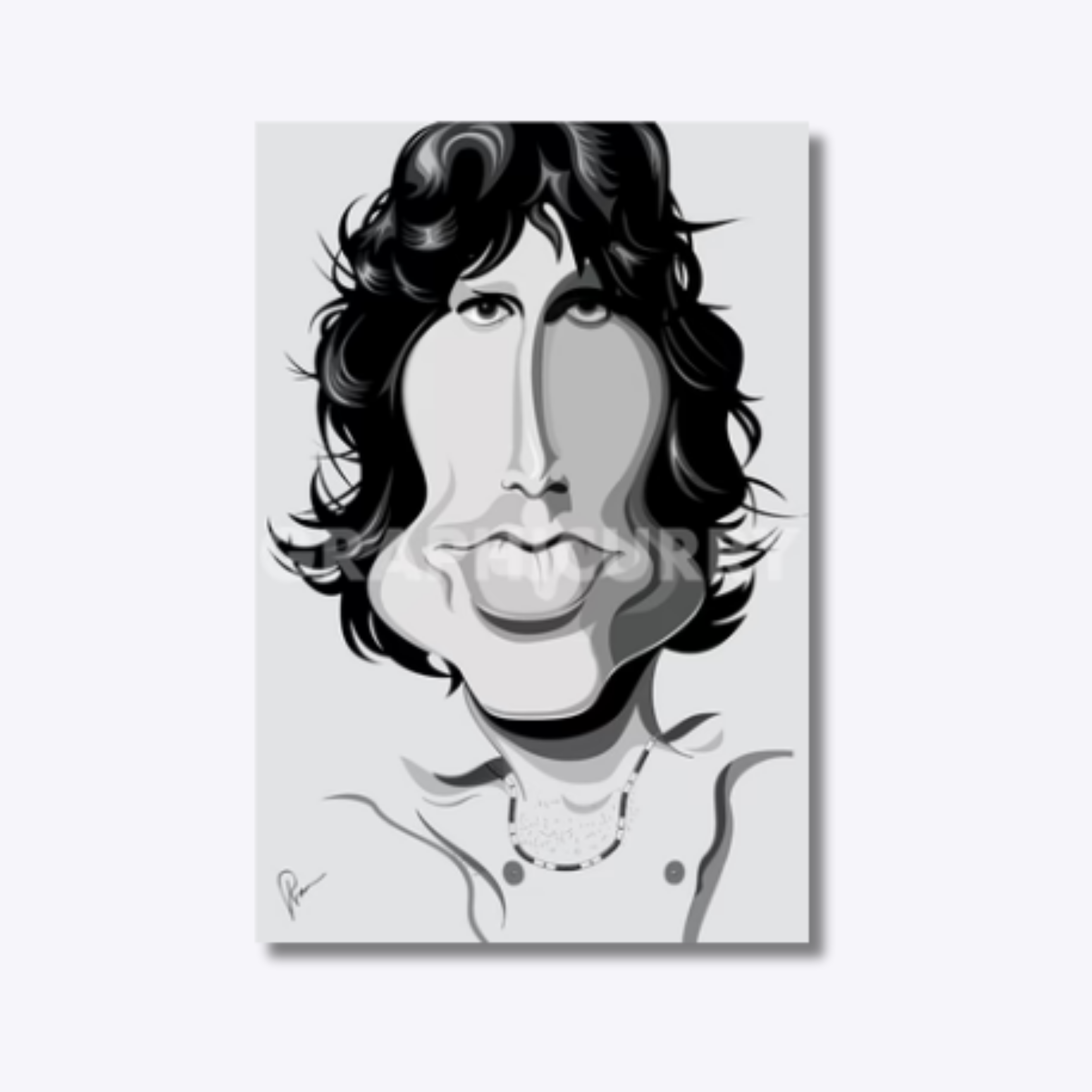 Jim Morrison artwork featuring a dreamlike digital illustration of The Doors’ legendary frontman, capturing his enigmatic presence, poetic soul, and counterculture influence.