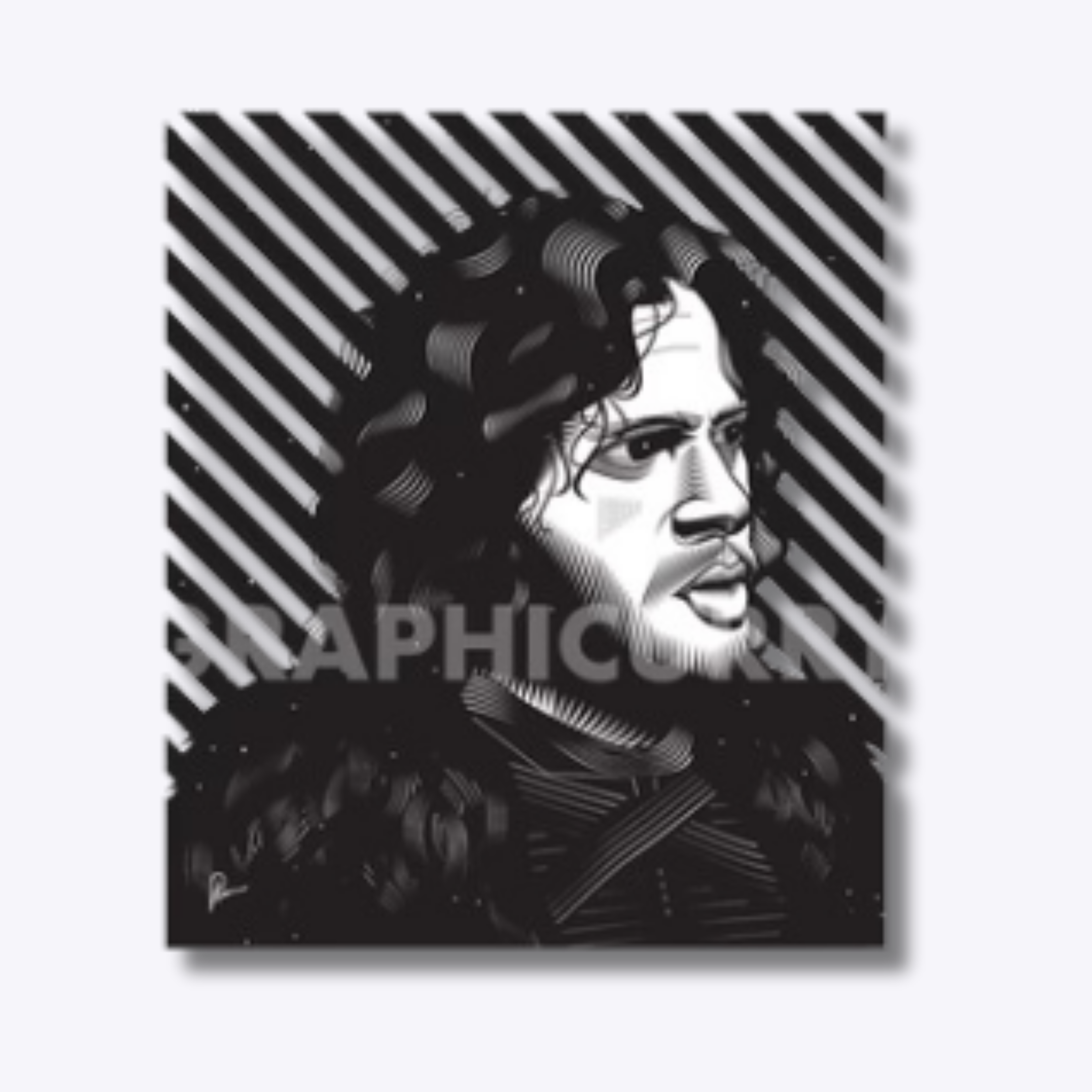 Jon Snow caricature featuring the iconic Game of Thrones character in a dramatic digital illustration, capturing his brooding intensity and legendary status