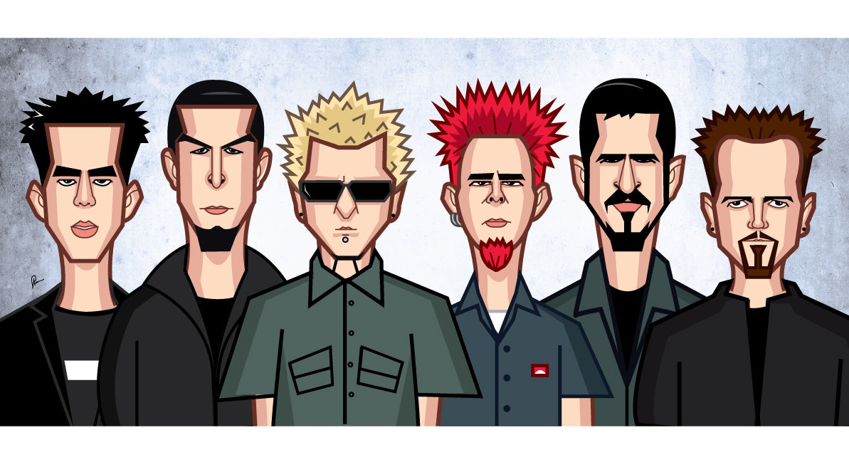 Linkin Park tribute wall art mugshot style illustration by Prasad Bhat