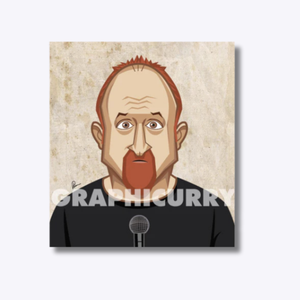 Louis C.K. caricature featuring the iconic stand-up comedian in a humorous digital illustration, capturing his sharp wit and signature comedic style.