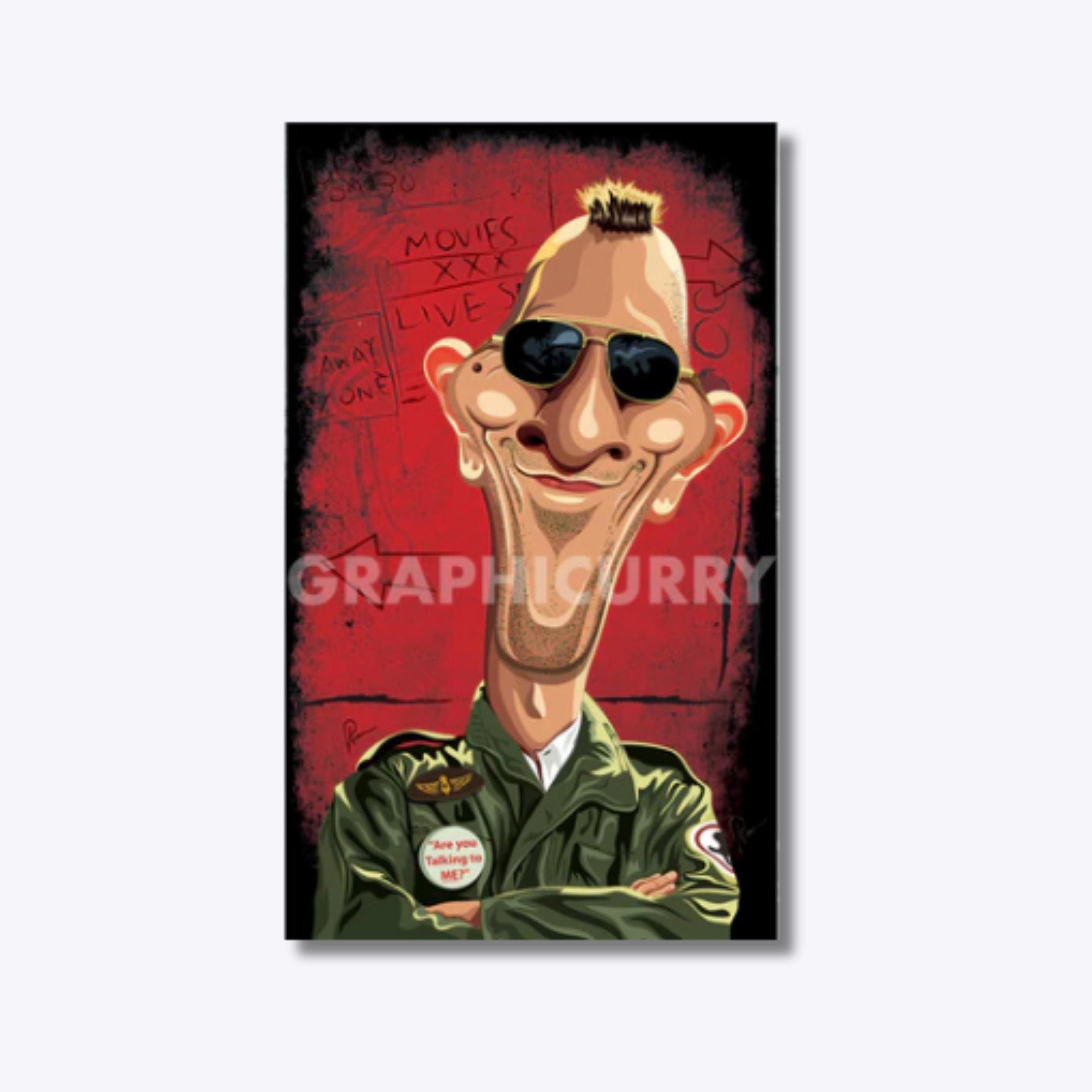 Taxi Driver wall art featuring a powerful digital illustration of Robert De Niro’s Travis Bickle, capturing the gritty, intense essence of the classic film.