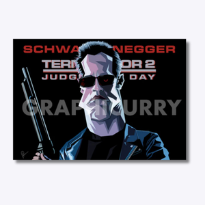 Terminator wall art featuring Arnold Schwarzenegger’s legendary cyborg in a powerful and detailed digital illustration, celebrating the sci-fi action classic.