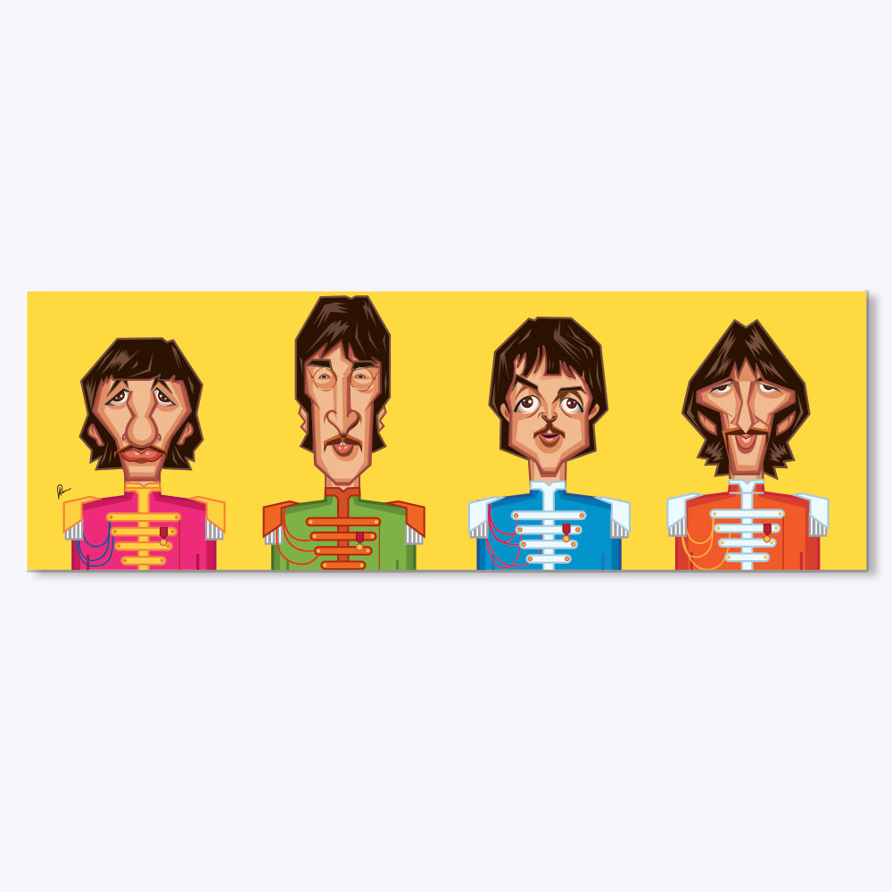 Beatles tribute wall art featuring iconic rock band illustration