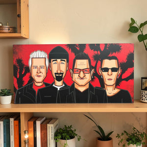 Premium U2 caricature wall art for rock music lovers
