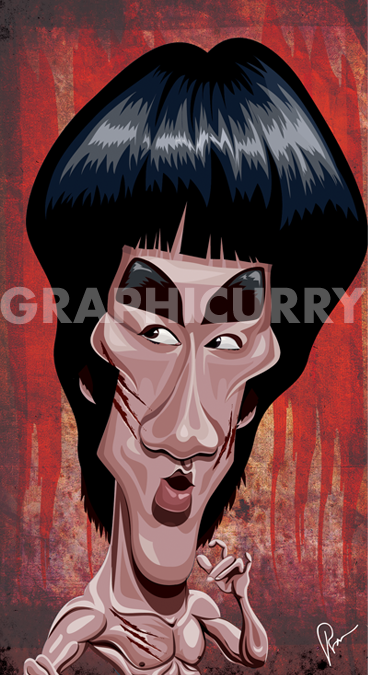 Bruce Lee martial arts poster with premium caricature artwork by Graphicurry