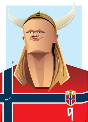 Erling Haaland caricature wall art by Graphicurry featuring the Norwegian football superstar