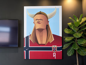 Football superstar Erling Haaland premium wall art for home, office, and sports room decor
