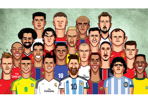 Premium football legends wall art illustrated in Graphicurry's signature caricature style.
