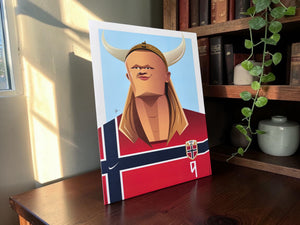 Artistic Erling Haaland Norway football caricature wall art in Graphicurry's signature style
