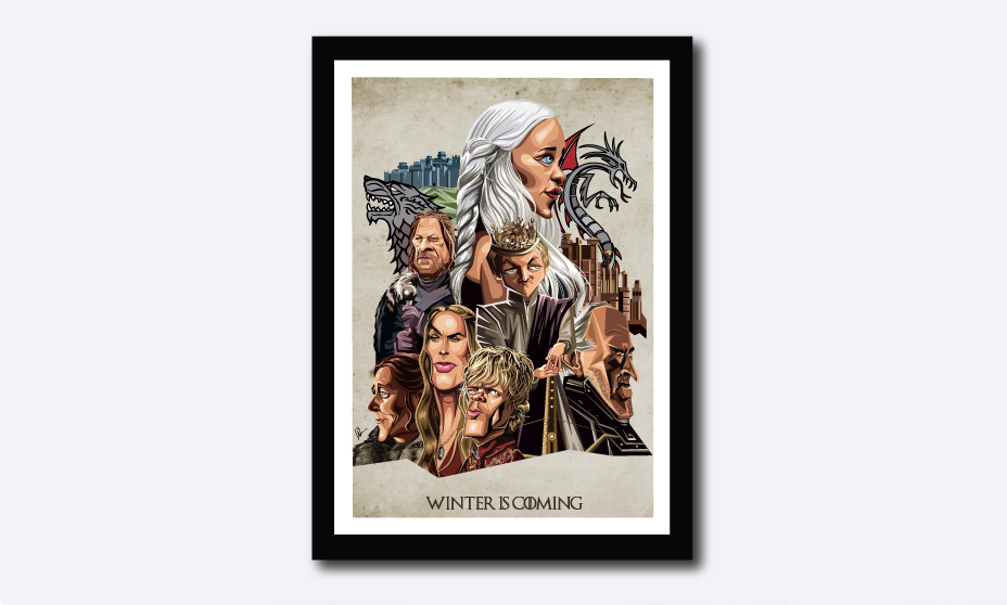Game of Thrones poster featuring detailed GOT caricature artwork