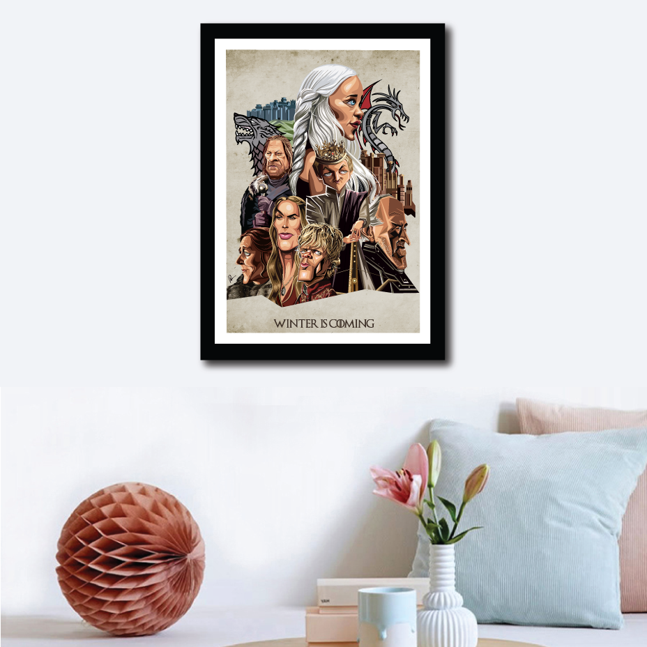 Game of Thrones poster featuring iconic characters in caricature style