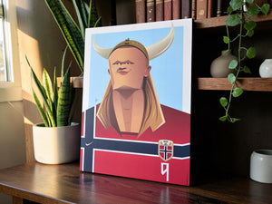 Erling Haaland soccer caricature wall decor featuring the Norwegian football star