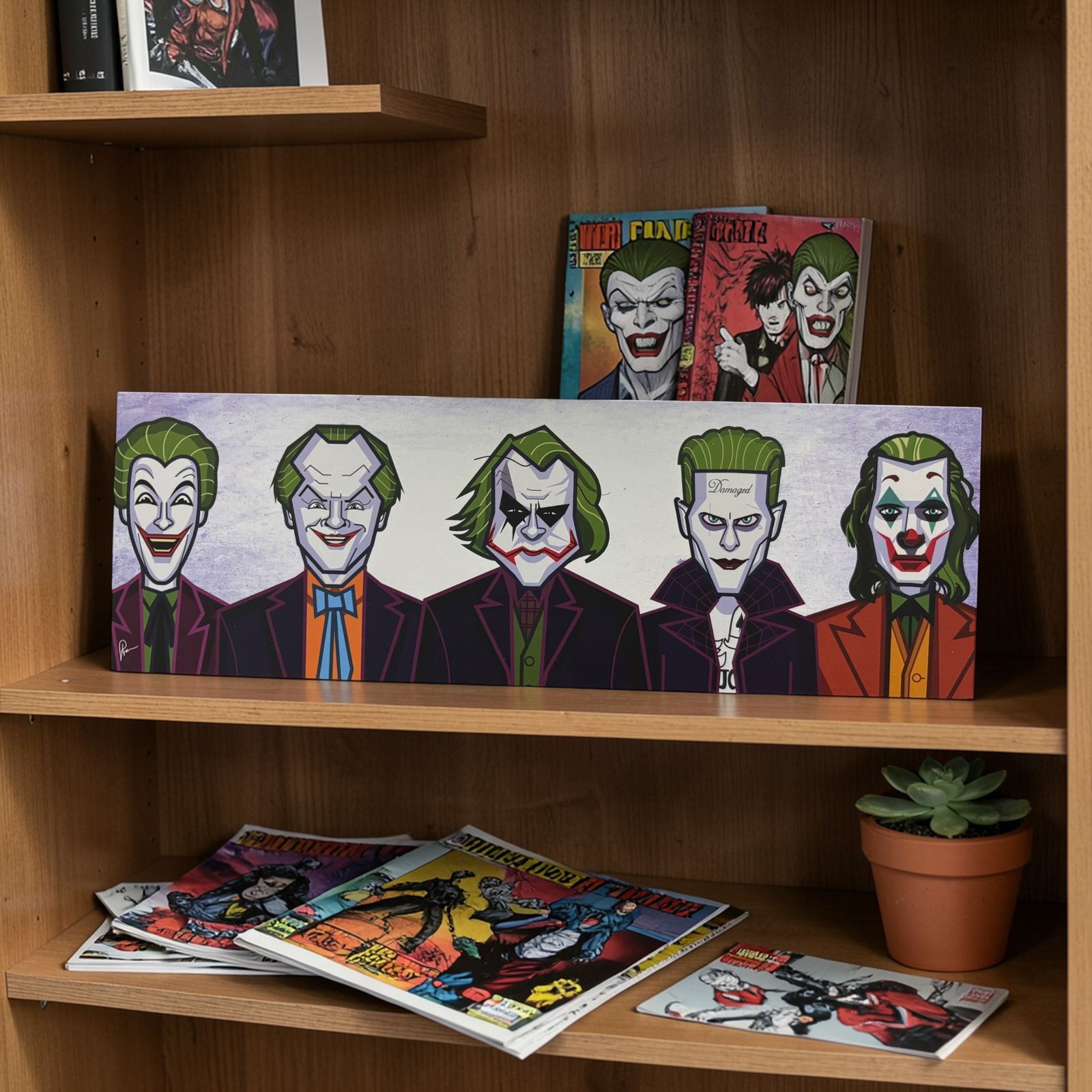Joker evolution wall art laminate with multiple character interpretations