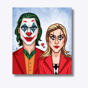 Joker and Harley Quinn tribute wall art by Graphicurry featuring original caricature artwork
