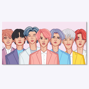 Kings of Kpop wall art caricature poster by Prasad Bhat pastel pink version