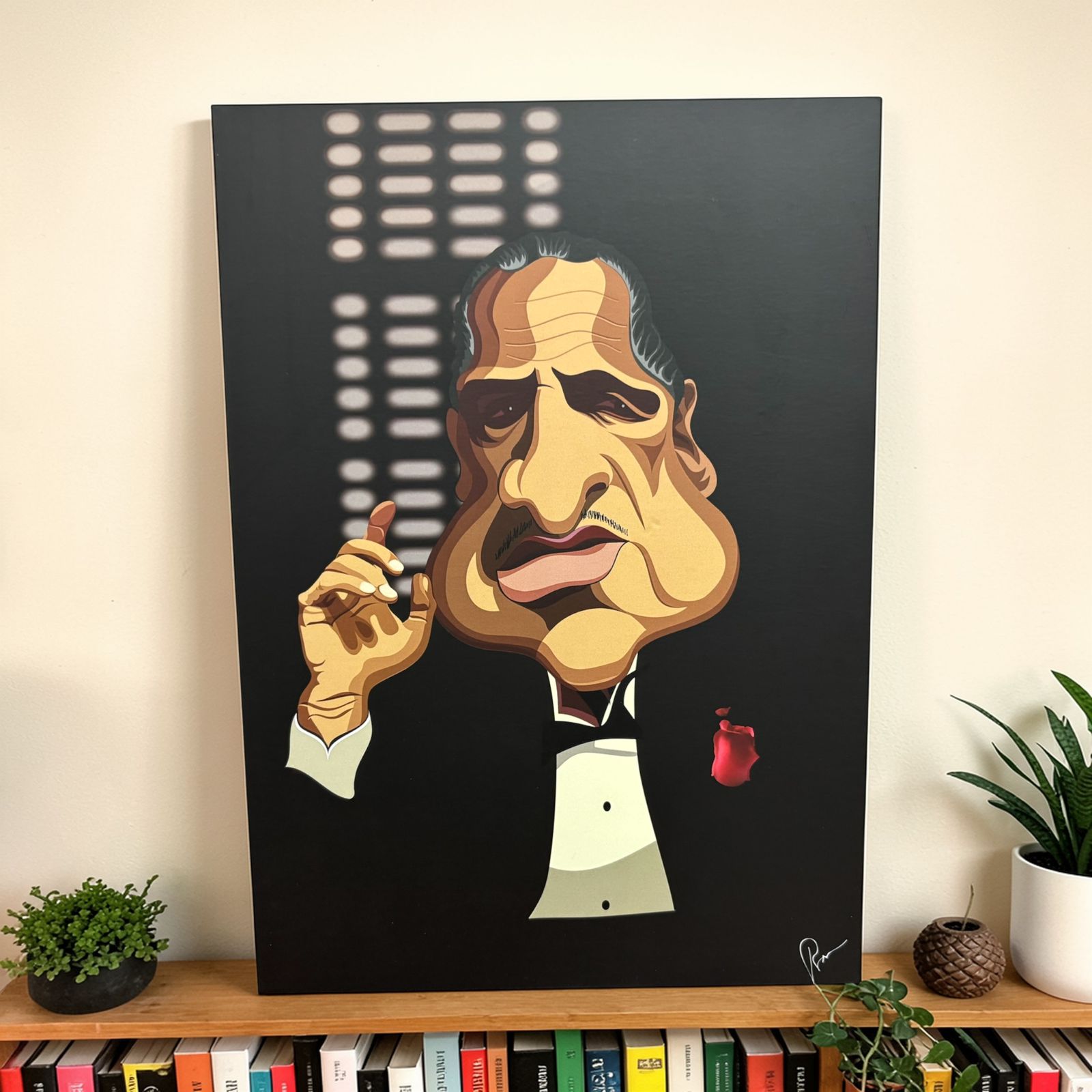 Marlon Brando as Don Corleone illustrated in Graphicurry caricature wall art style