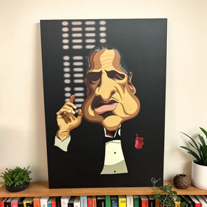 Marlon Brando as Don Corleone illustrated in Graphicurry caricature wall art style