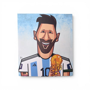 Lionel Messi World Cup wall art featuring Argentina's championship victory illustrated by Graphicurry.