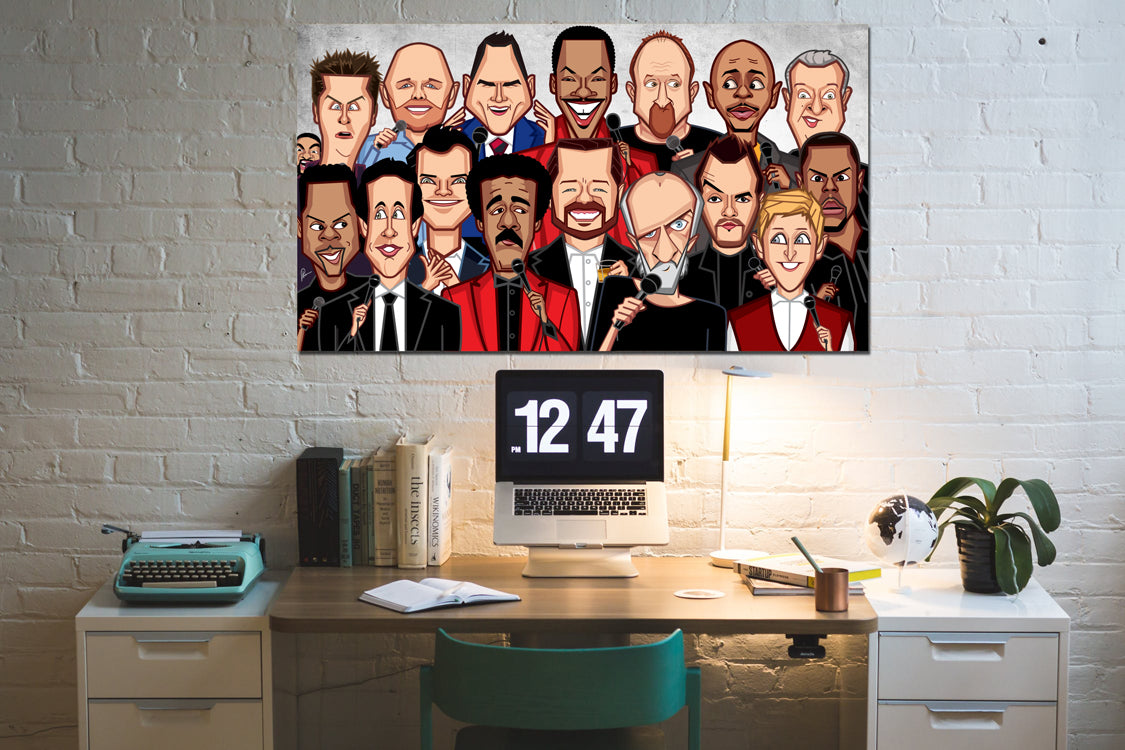 Stand up comedians tribute laminate wall art for comedy lovers and collectors