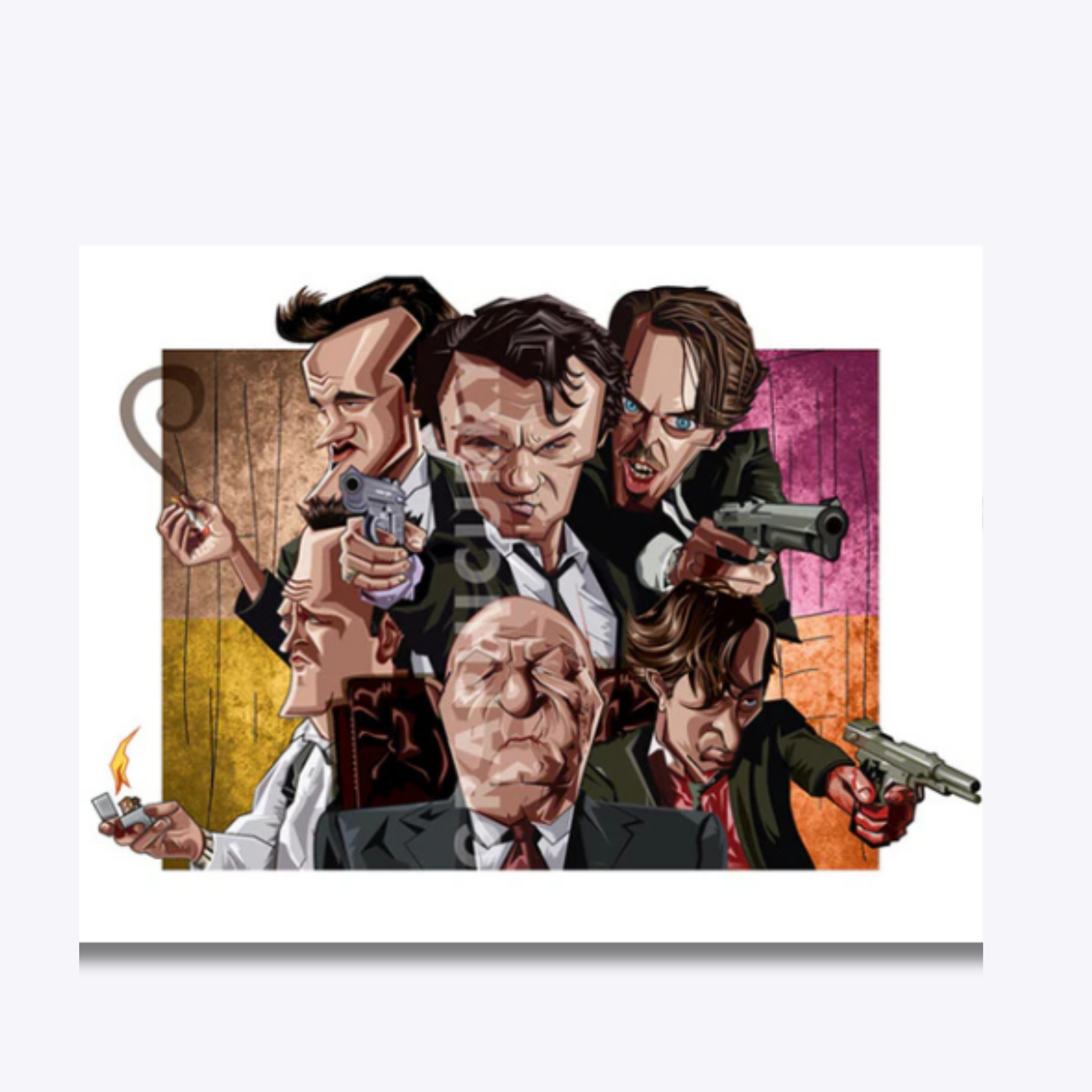 Reservoir Dogs tribute wall art featuring iconic characters from Quentin Tarantino's cult crime classic.