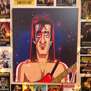 Bowie-inspired Sanjay Dutt wall decor designed by Prasad Bhat showcasing bold colors and artistic expression.