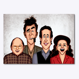 Seinfeld tribute wall art featuring iconic sitcom characters by Graphicurry