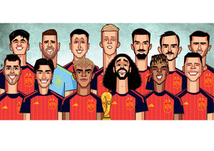 Spain FIFA World Cup 2026 Champions team caricature wall art by Graphicurry.