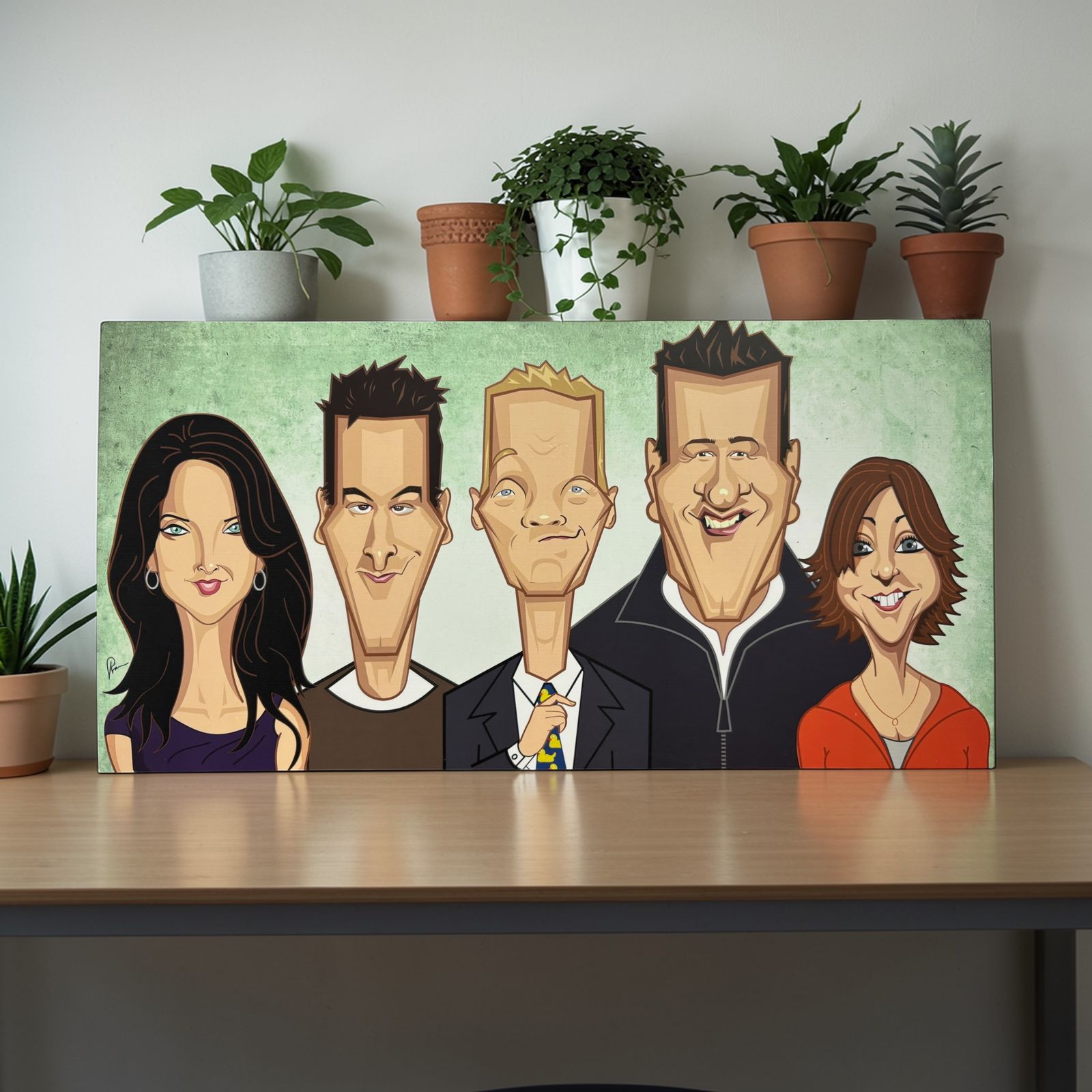 HIMYM inspired caricature wall decor with Barney, Robin, Marshall and Lily