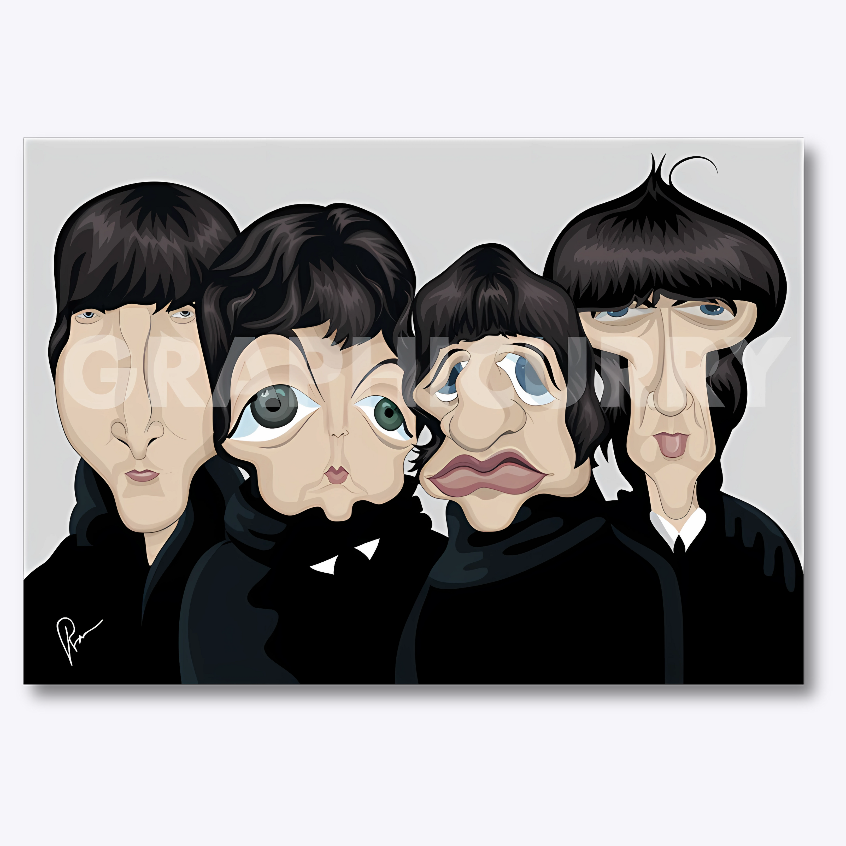 The Beatles Wall Art by Graphicurry featuring John Lennon, Paul McCartney, George Harrison, and Ringo Starr