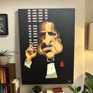 The Godfather inspired laminated wall decor featuring Don Vito Corleone and red pocket rose