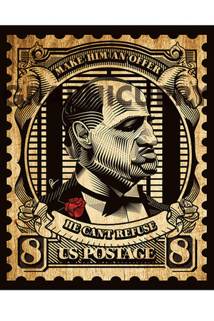 The Godfather Stamp Wall Art featuring Don Corleone caricature by Graphicurry