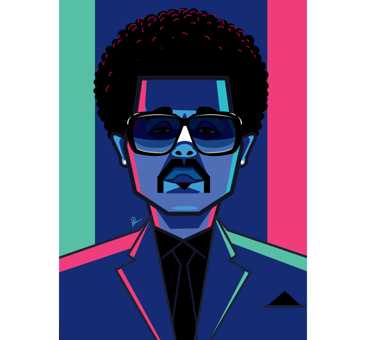 The Weeknd caricature wall art featuring Abel Tesfaye in bold Graphicurry style