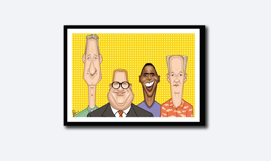 Who's Line Is It Anyway poster featuring caricature artwork by Prasad Bhat