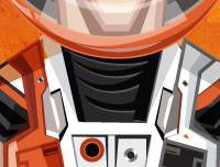 Matt Damon in his Caricature Art Form by Prasad Bhat. Image shows zoomed in close up of his astronaut's suit.