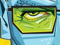 Zoomed in close up of Breaking Bad Artwork showing the subject's spectacle and staring eye. Vector Style Caricature by artist Prasad Bhat.