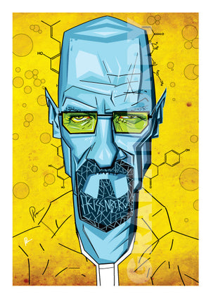 Vibrant Yellow and Blues make this Breaking Bad Artwork stand out. Vector Style Caricature by artist Prasad Bhat. Poster with a 1 inch margin