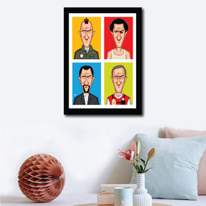 Robert Deniro Framed Poster on a wall decor. Caricature Art by Prasad Bhat. Part of the Evolution Series showing the famous actor in four of his best roles placed in a block composition in vibrant colors.