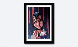 Bill the Butcher Framed Poster art by Prasad Bhat. Image shows the lead actor in his dreaded posture with his blood dripping butcher's knife.