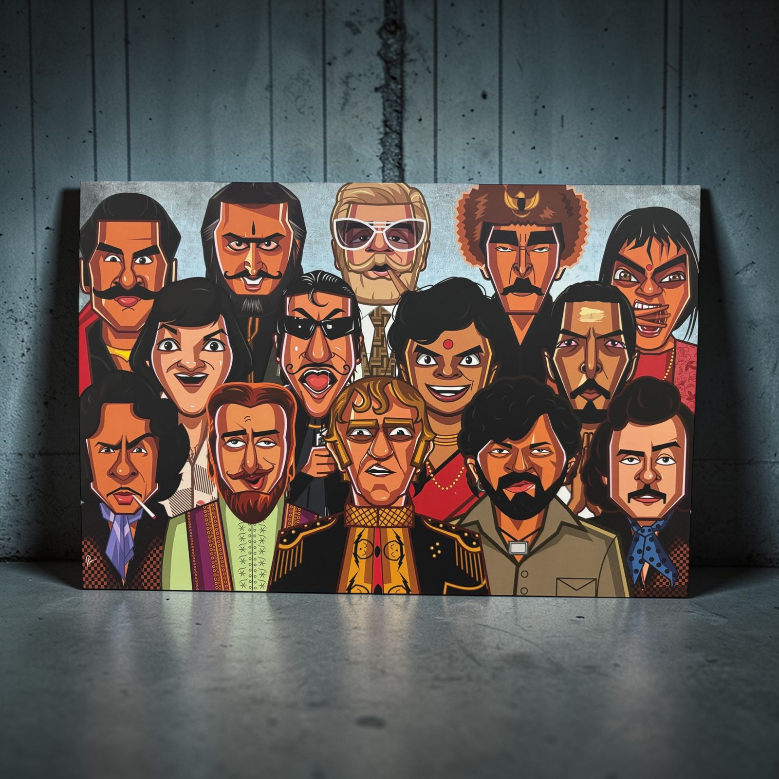 Hindi cinema villains illustration wall art design