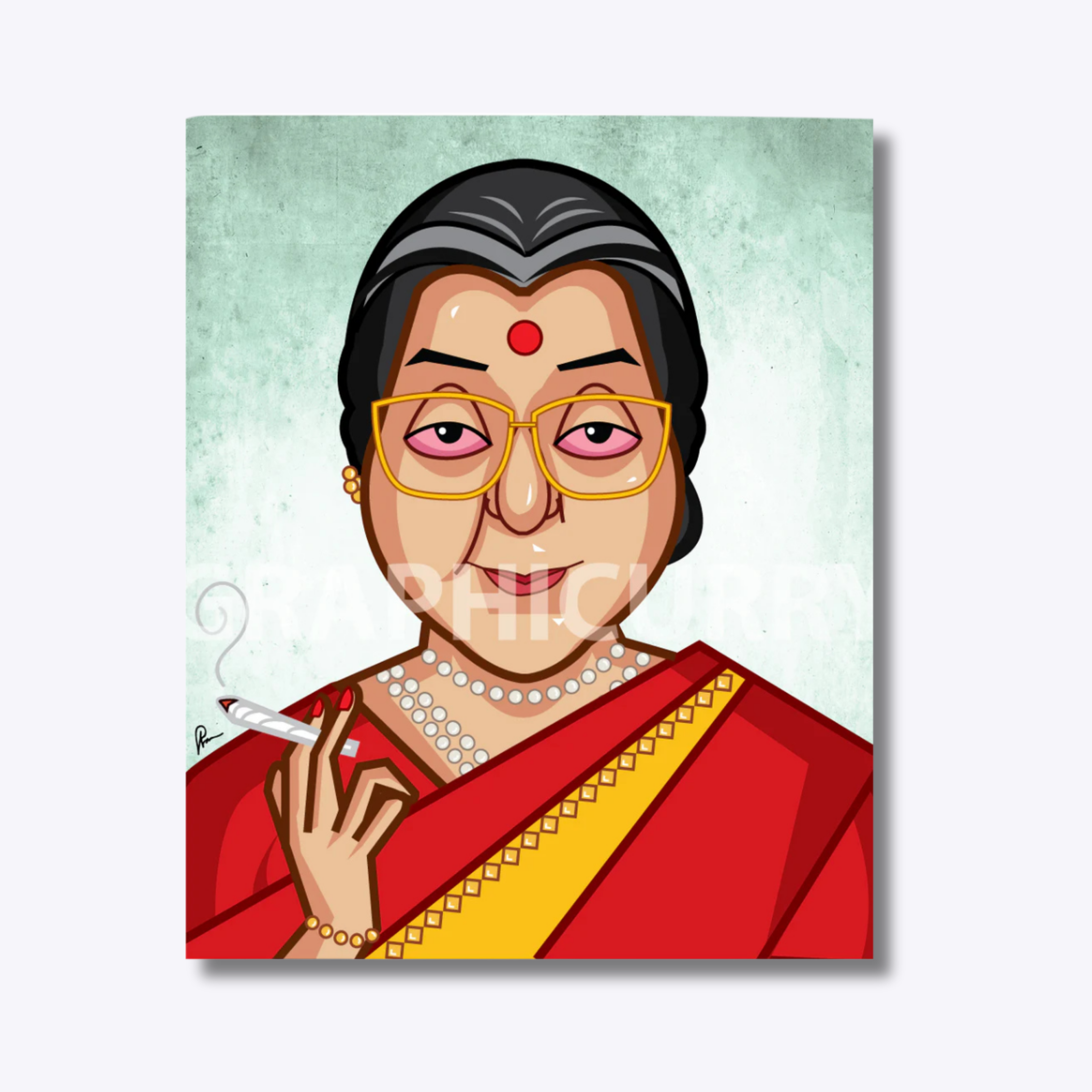 A humorous reimagining of Chachi 420, featuring the iconic character holding a joint instead of her usual props, blending nostalgia with a playful twist.