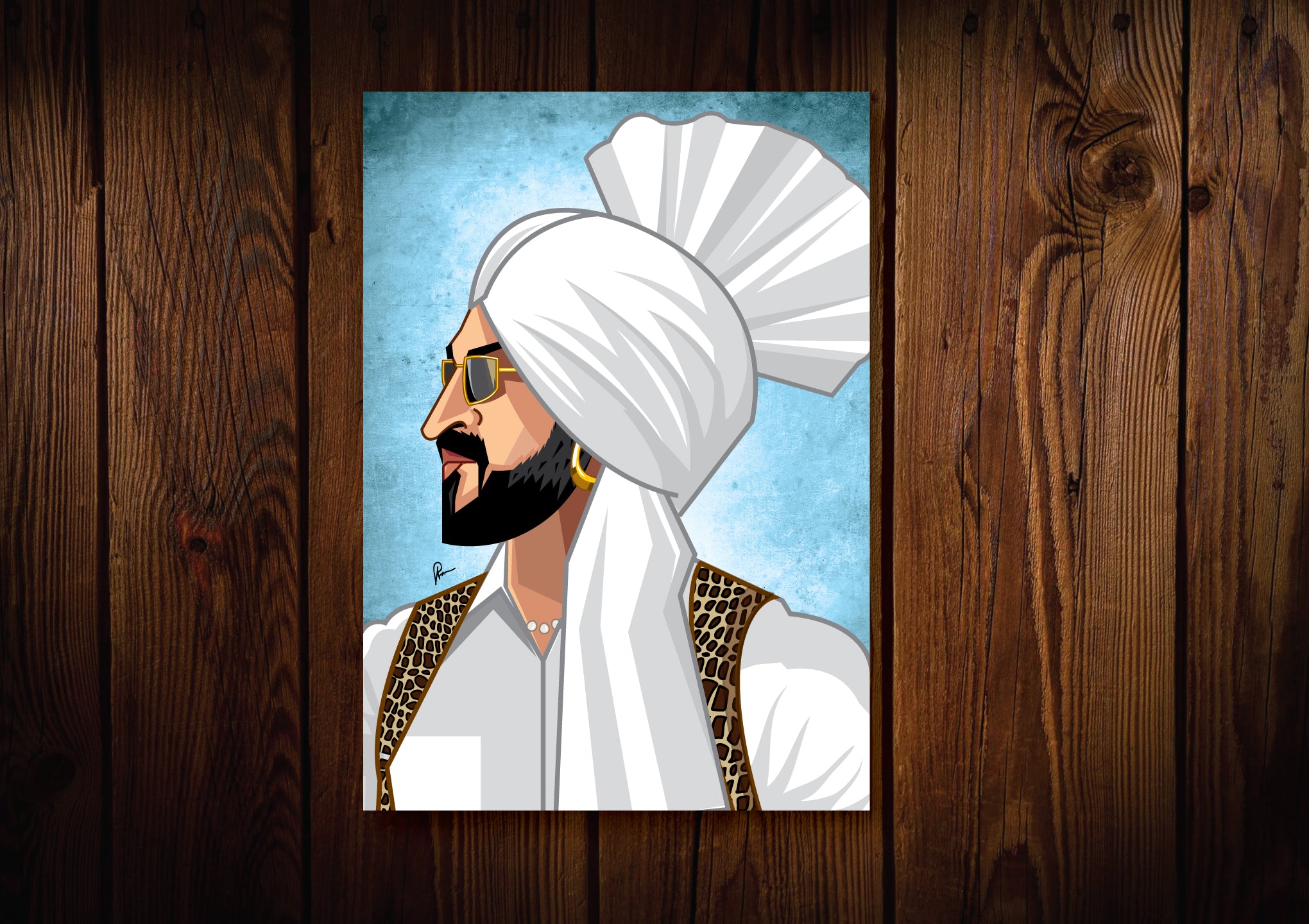 Diljit Dosanjh caricature printed on a sunboard laminate, showcasing the Punjabi superstar in a fun and vibrant digital artwork.