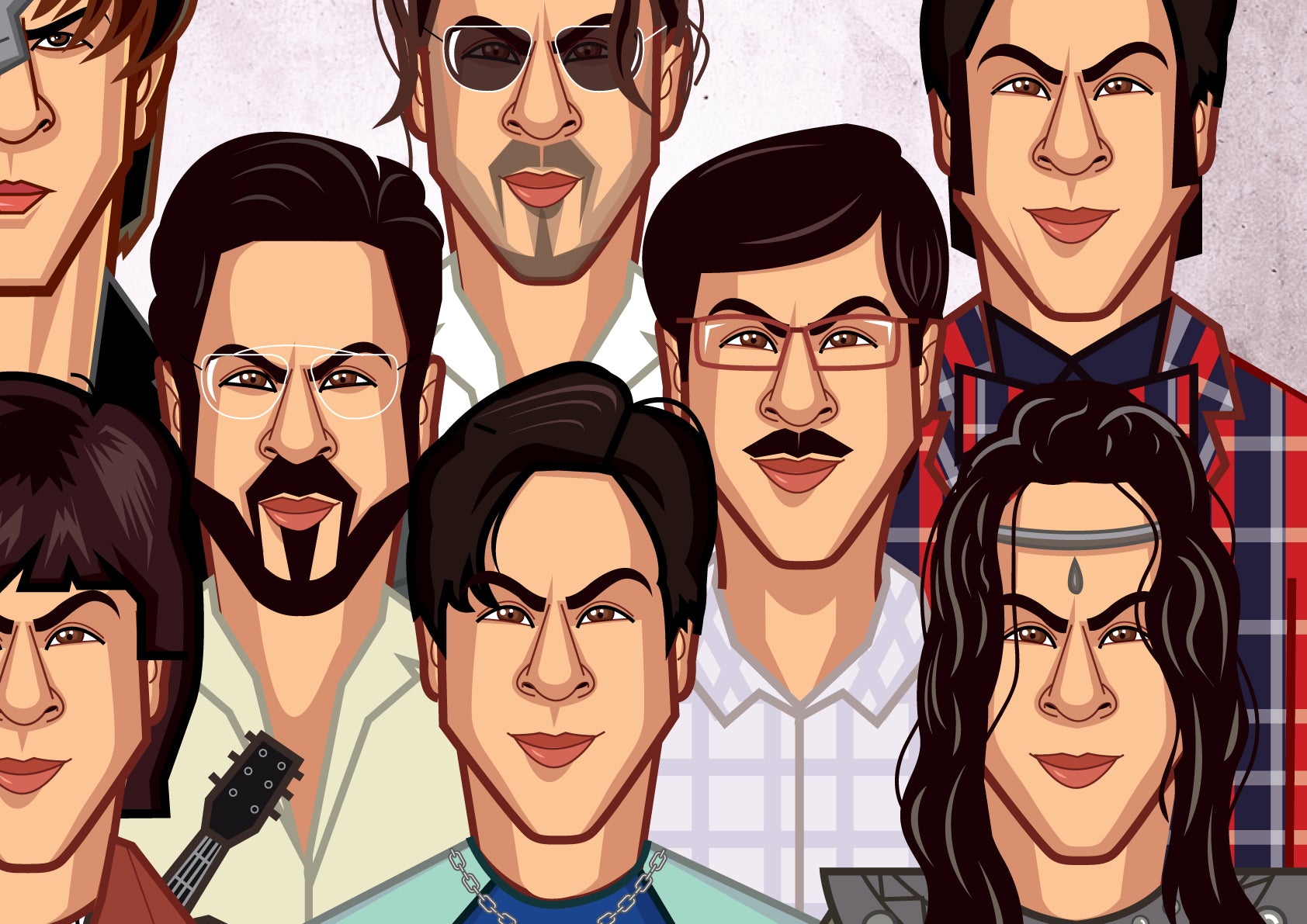 SRK iconic roles montage wall decor caricature illustration